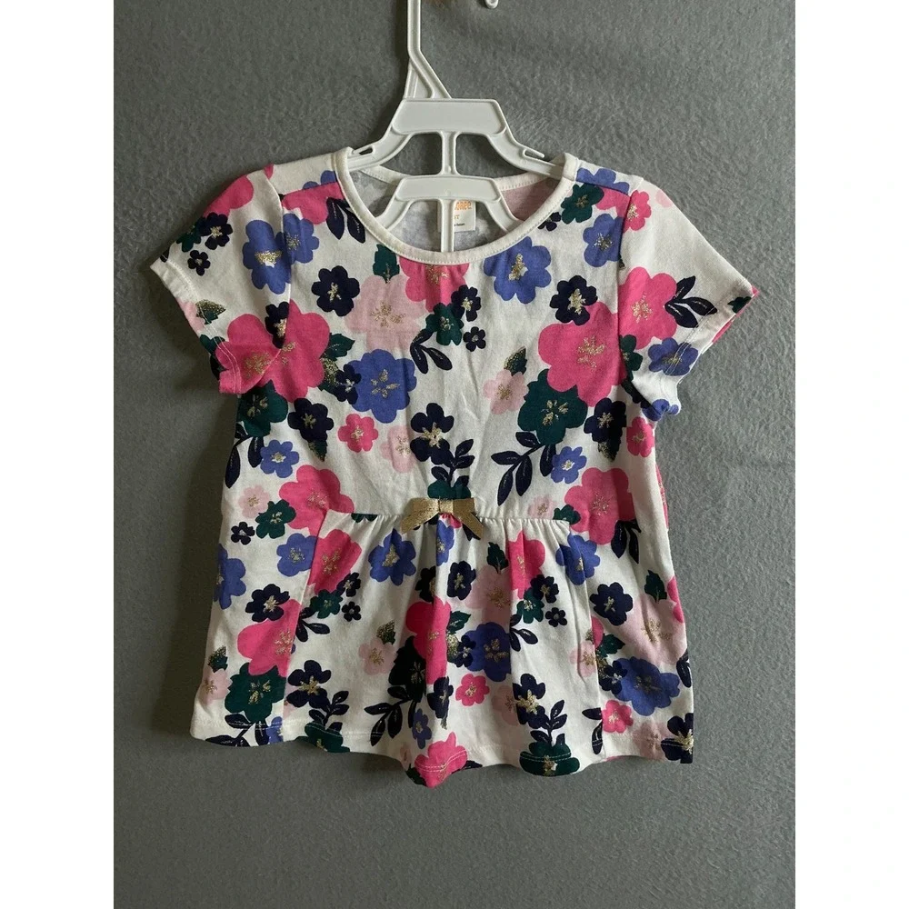 Gymboree Floral Top Girls 5T Gold Bow Girls Shirt Short Sleeve‎ Casual